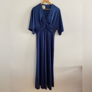 80s/90s Vintage deep blue maxi dress made in Hong Kong - S-M
